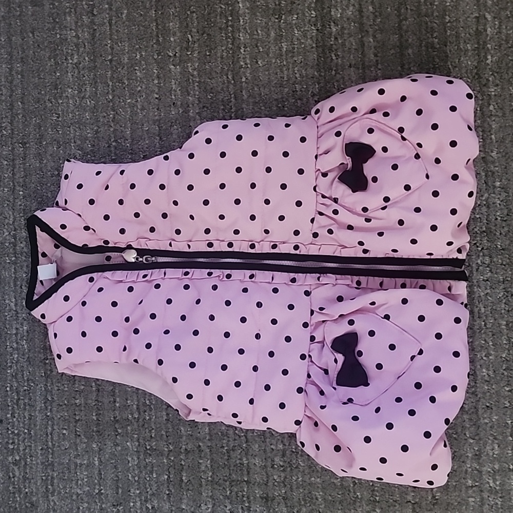 Kids Headquarters Puffer Pink Black Hearts Front Zip Soft/ Bows